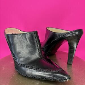 Carlos by Carlos Santana Ranger Black Leather Pointed Toe Heeled Mule Sz 7.5